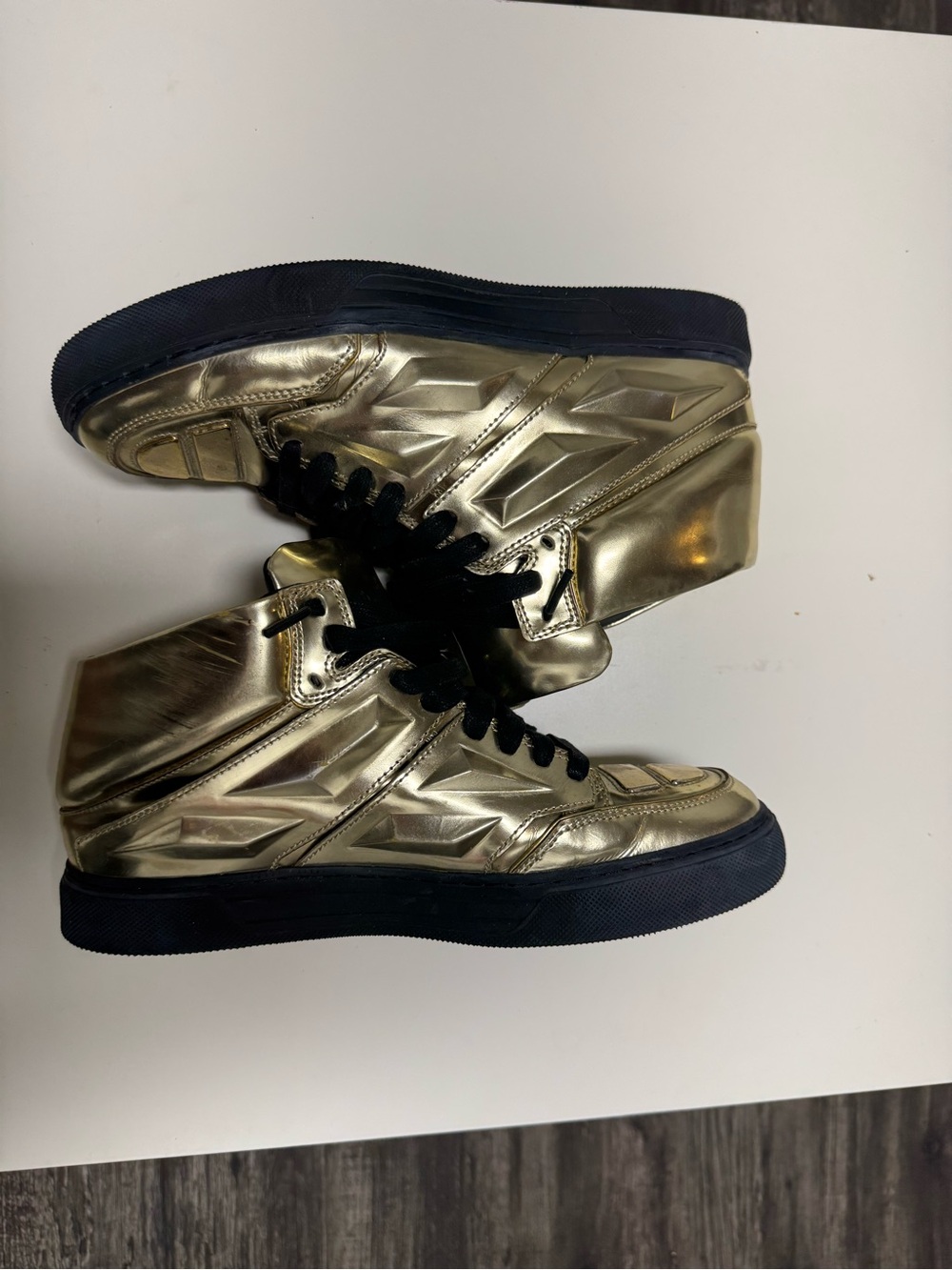 Alejandro Ingelmo Metallic Gold High-Top Sneakers with Black Accents - Picture 2 of 5